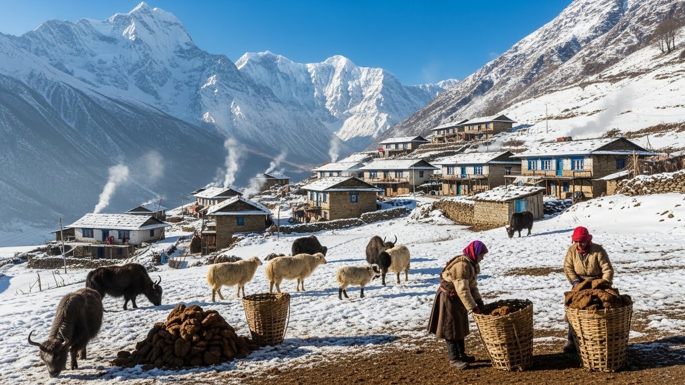 माथिल्लो मुस्ताङको जाडोमा गुइँठाको प्रयोगले ऊर्जा बचत र जीवनयात्रामा सहजता ल्याउँदै