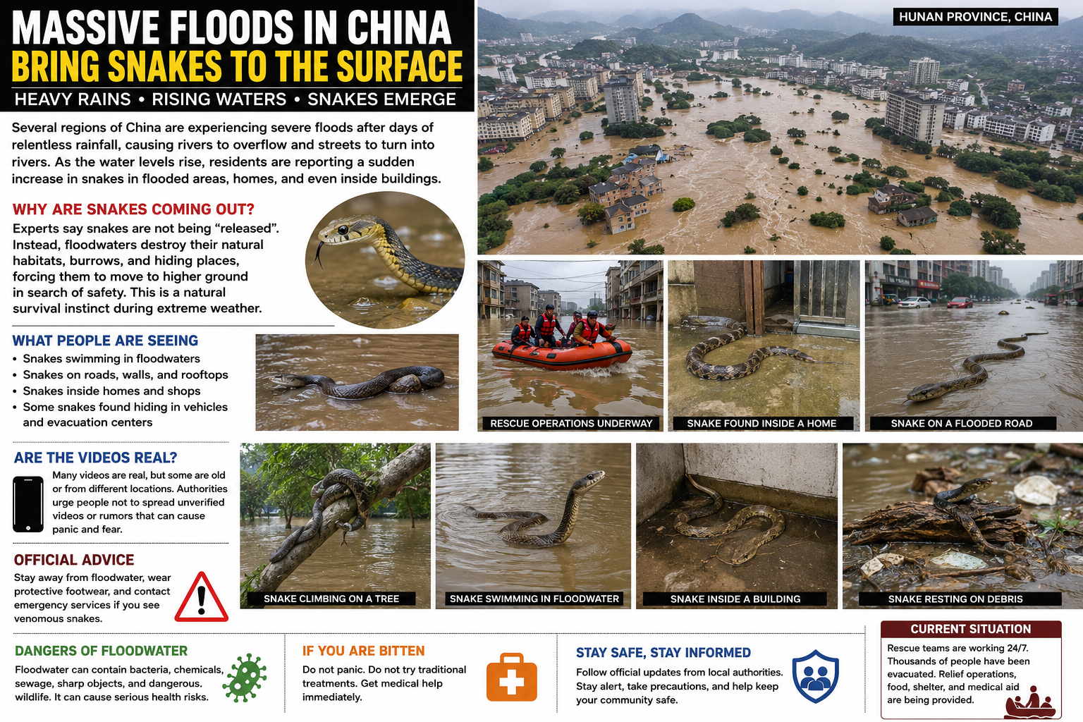Massive Floods in China Trigger Reports of Snakes Emerging in Affected Areas