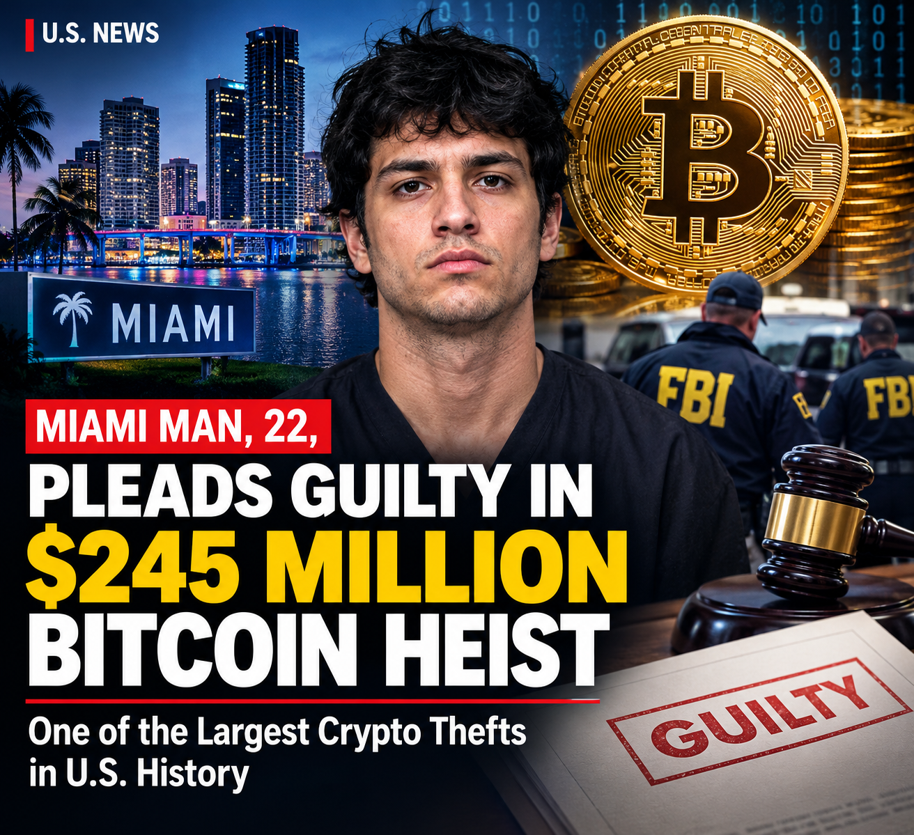 Miami Man, 22, Pleads Guilty in $245 Million Bitcoin Heist — One of the Largest Crypto Thefts in U.S. History